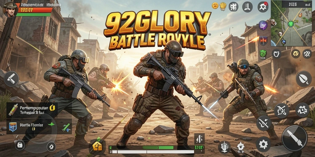 Tangkapan layar gameplay 92GLORY dengan aksi Battle Royale yang mendebarkan.