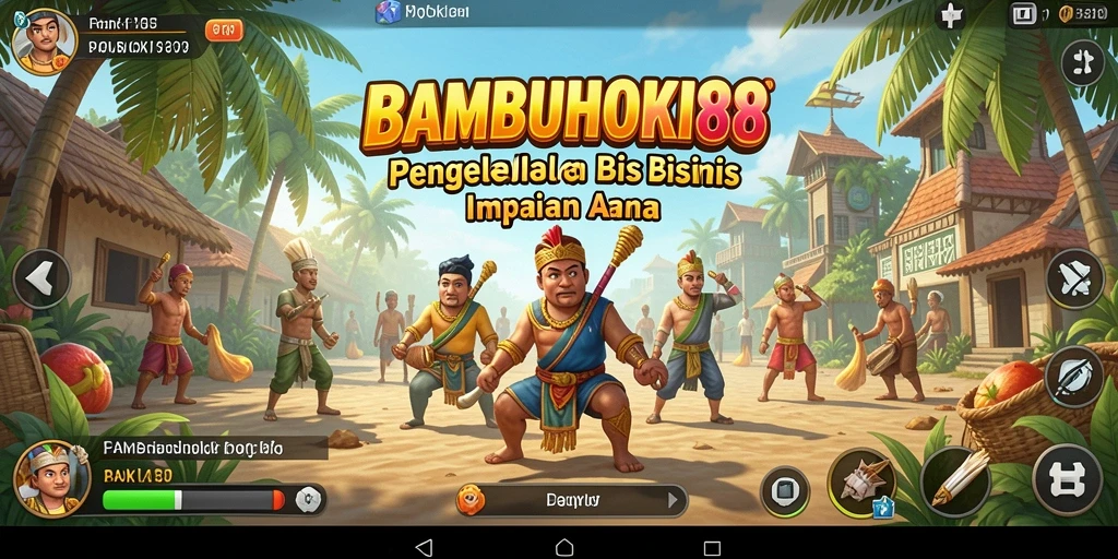 Tampilan gameplay seru dari BAMBUHOKI88 dengan manajemen bisnis yang menantang.