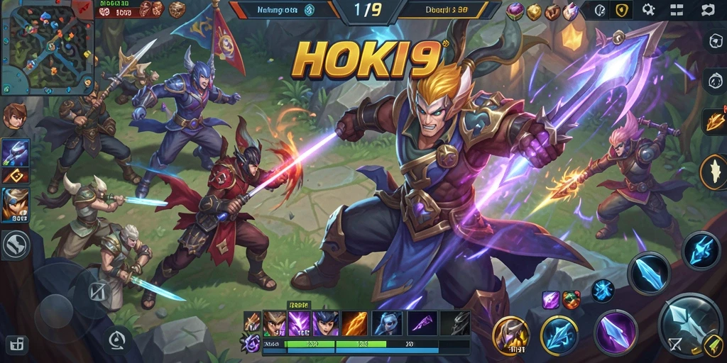 Screenshot HOKI9 menampilkan aksi pertarungan seru dalam game MOBA.