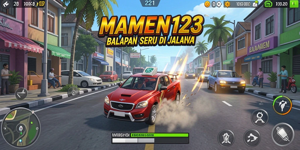 Screenshot gameplay seru MAMEN123 yang penuh aksi balapan.