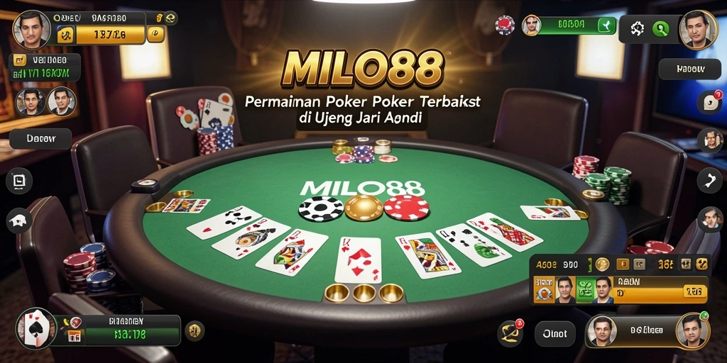 Screenshot gameplay Poker menampilkan meja permainan dengan pemain aktif.