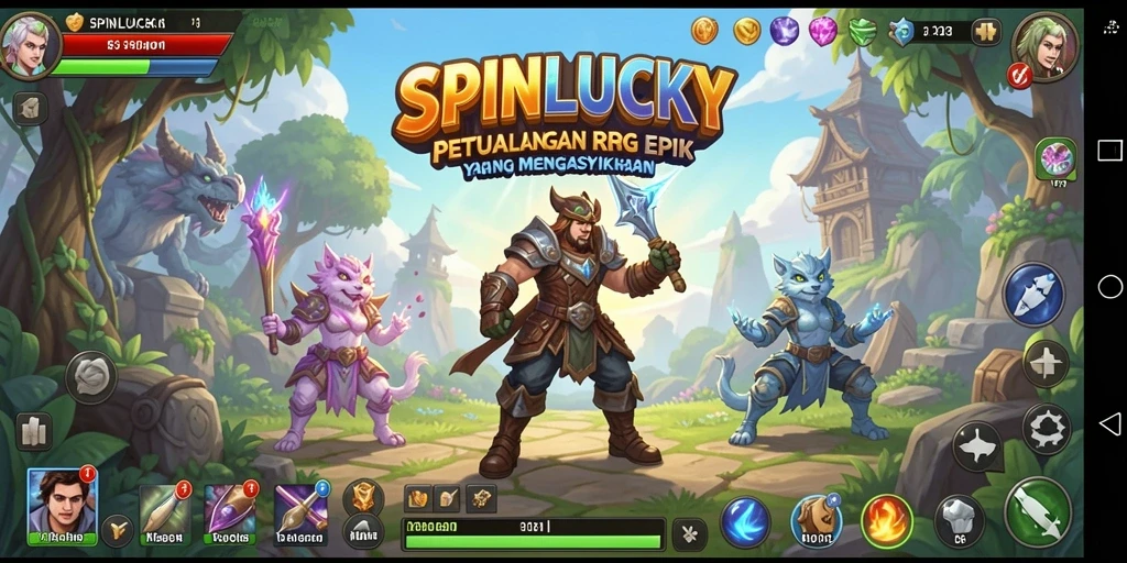 Screenshot gameplay <strong>SPINLUCKY</strong> menunjukkan petualangan seru di dunia RPG.