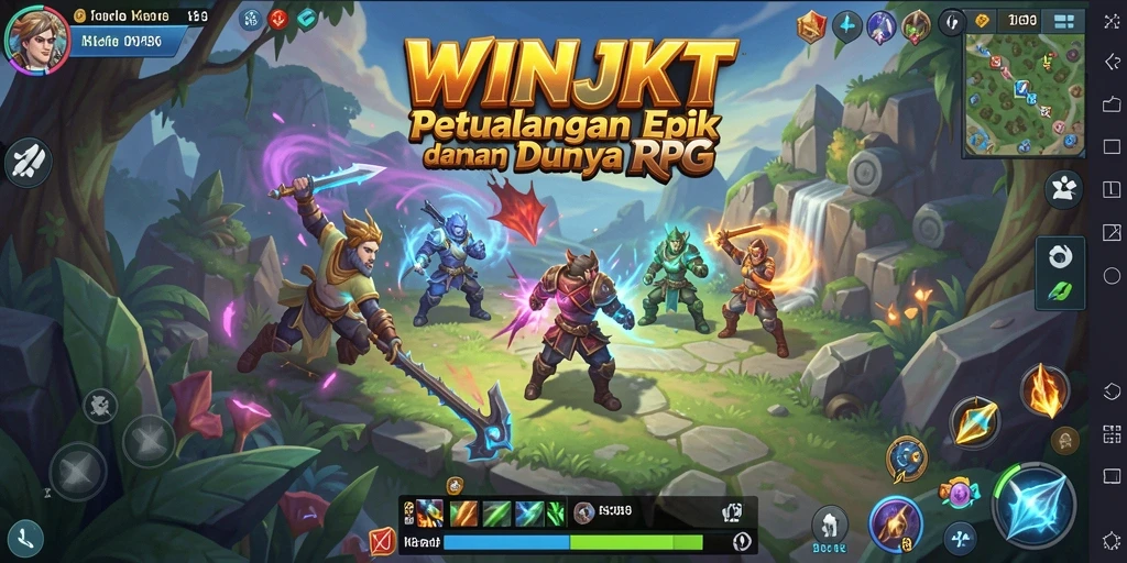 Screenshot utama WINJKT menampilkan pertarungan seru di dunia RPG.